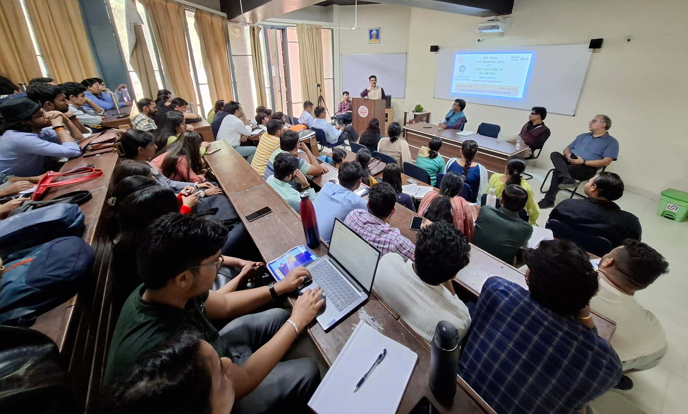 A lecture was organized in the Hindi Department on the status of Hindi in South India.